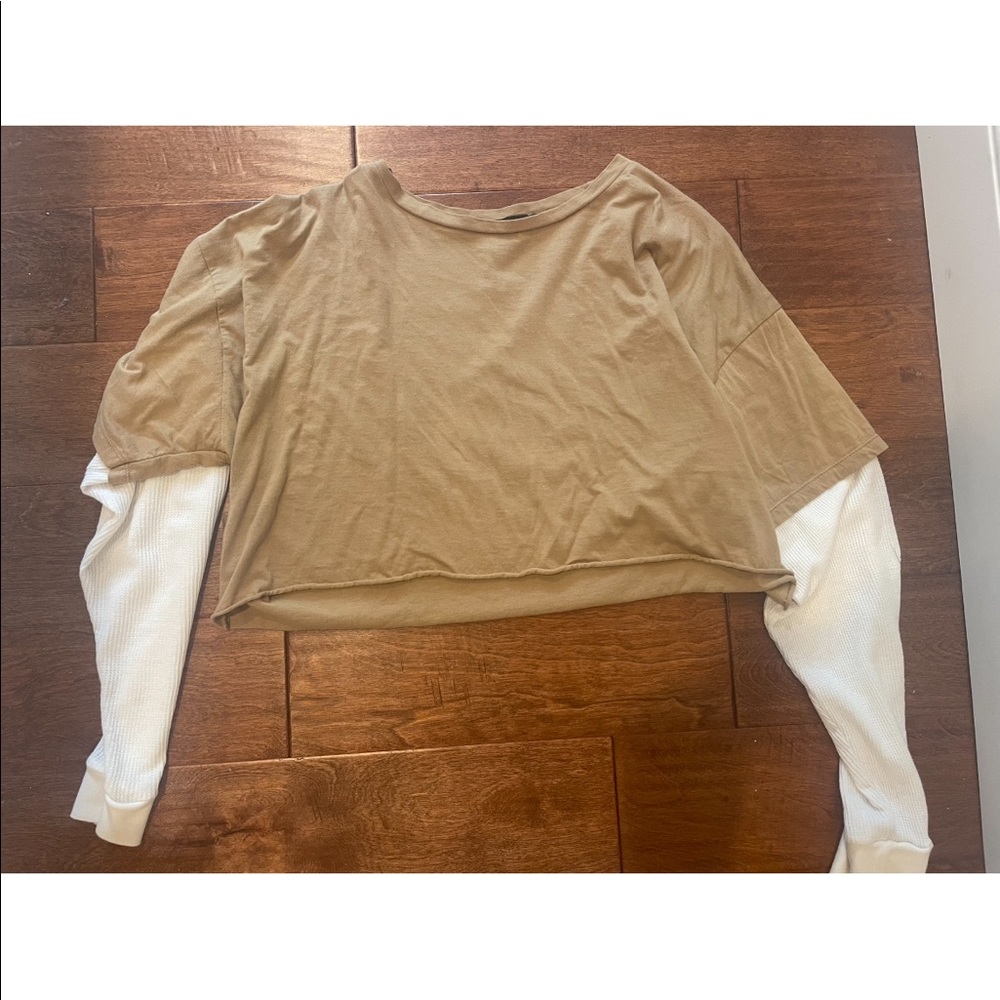 Glassons Tan and White Long Sleeve top